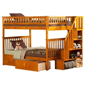 Woodland Full over Full Bunk Bed - Staircase, 2 Urban Bed Drawers 