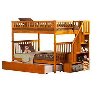 Woodland Full over Full Bunk Bed - Staircase, Urban Trundle Bed 