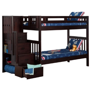 Cascade Twin over Twin Bunk Bed - Espresso, Staircase 