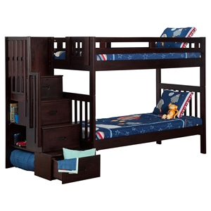 Cascade Twin over Twin Bunk Bed - Espresso, Staircase 