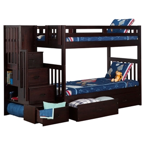 Cascade Twin over Twin Bunk Bed - Drawers, Espresso, Staircase 
