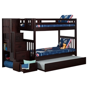 Cascade Twin over Twin Bunk Bed - Trundle Bed, Espresso, Staircase 