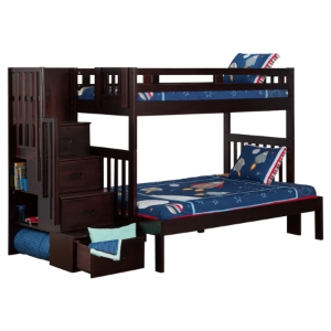 Cascade Twin over Full Bunk Bed - Espresso, Staircase 