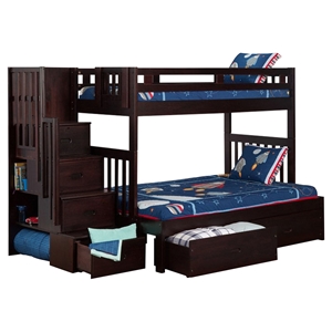 Cascade Twin over Full Bunk Bed - Drawers, Espresso, Staircase 