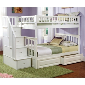Columbia White Stairway Full Bunk Bed w/ Storage Drawers 
