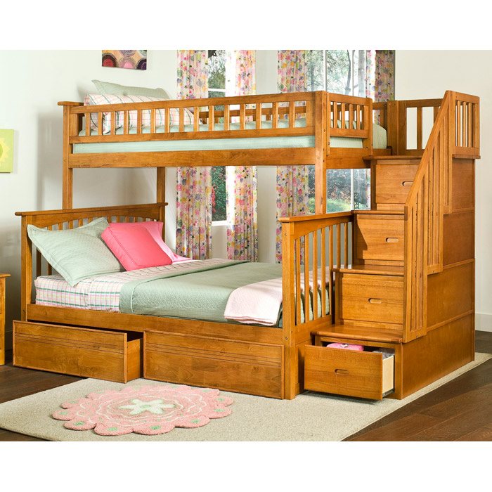 Columbia Staircase Bunk Bed W Flat Panel Drawers Twin Over Full