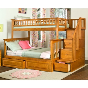 Columbia Staircase Bunk Bed w/ Raised Panel Drawers - Twin Over Full 