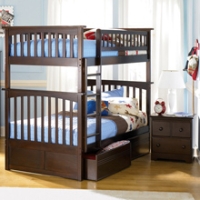 Columbia Wood Bedroom Set w/ Slatted Bunk Bed in Antique Walnut