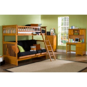 Columbia Twin Bunk Bed Over Full Futon Wood Bedroom Set 