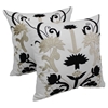 Floral Elegance 20" Throw Pillows - Black and Beige Velvet, Ivory Fabric (Set of 2) - BLZ-FL-5-20-S2-BK-BE