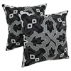 Symmetrical Floral Beaded 20" Throw Pillows, White Beads and Black Fabric (Set of 2) - BLZ-IN-20523-20-S2-BK-SV