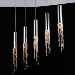 Jael 5 Light Pendant Lamp - Clear Crystals, Chrome Steel 