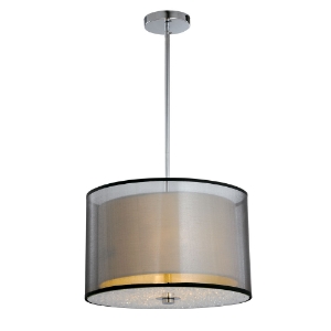 Phoenix Ceiling Lamp - Black Organza & White Linen Shade 
