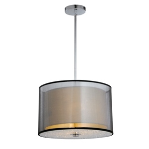 Phoenix Ceiling Lamp - Black Organza & White Linen Shade 
