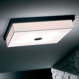 Raphael Ceiling Fixture - White Linen, Bronze Paint, Square 