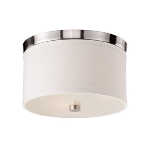 Braxton 10 Inch Ceiling Light - White Linen, Brushed Nickel Trim 