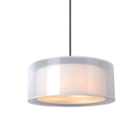 Phoenix 15 Inch Pendant Light - White Organza & Linen, Drum Shade