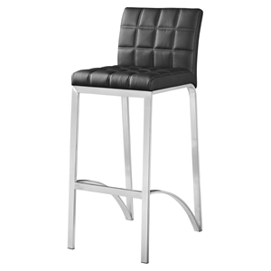 Lincoln Bar Stool - Black Leather Look, Stainless Steel 