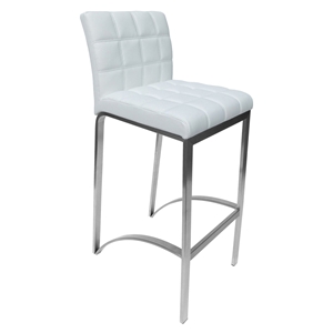 Lincoln Bar Stool - White Leather Look, Stainless Steel 