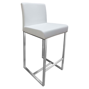 Stanton Bar Stool - White Leather Look, Stainless Steel 