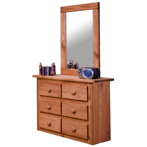 Mini Dresser & Portrait Mirror - Bead Board Sides, Mahogany Finish 