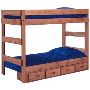 Twin Over Twin Bunk Bed - Under Bed Storage, Mahogany Finish 