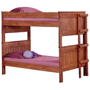 Twin Stackable Bunk Bed - Ladder, Mahogany Finish 