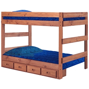 Full Over Full Bunk Bed - Under Bed Storage, Mahogany Finish 