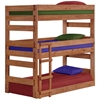 Twin Triple Bunk Bed - Built-In Ladders, Mahogany Finish 