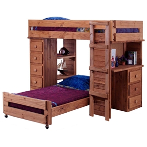 Twin Loft Bedroom Set - Chest, Desk, Mahogany Finish 