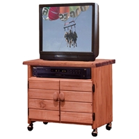 Wooden 2-Door TV Cart - Casters, Mahogany Finish