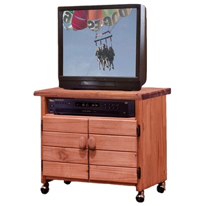 Wooden 2-Door TV Cart - Casters, Mahogany Finish 