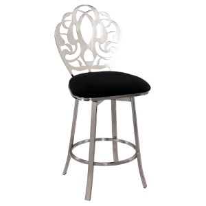 Swivel Counter Stool - Laser Cut Back, Black Seat, Brushed Nickel 