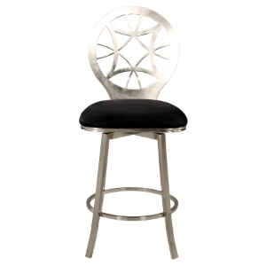Memory Swivel Counter Stool - Laser Cut Round Back, Black, Brushed Nickel 