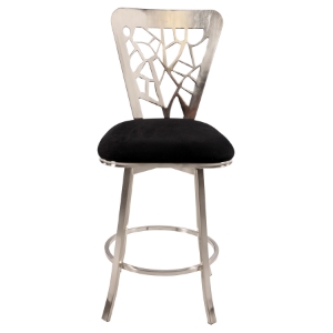 Memory Swivel Counter Stool - Laser Cut Back, Black Seat, Brushed Nickel 