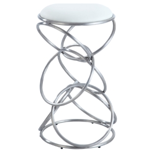 Interlocking Multi-Ring Counter Stool - White, Brushed Stainless Steel 