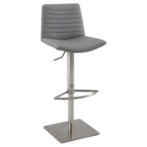 Adjustment Height Stool - Ribbed Back, Gray Seat, Brushed Stainless Steel 