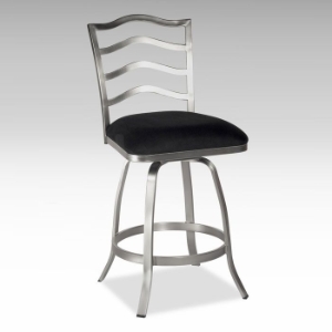 Michael Return Swivel Bar Stool - Nickel Finish, Black Seat 