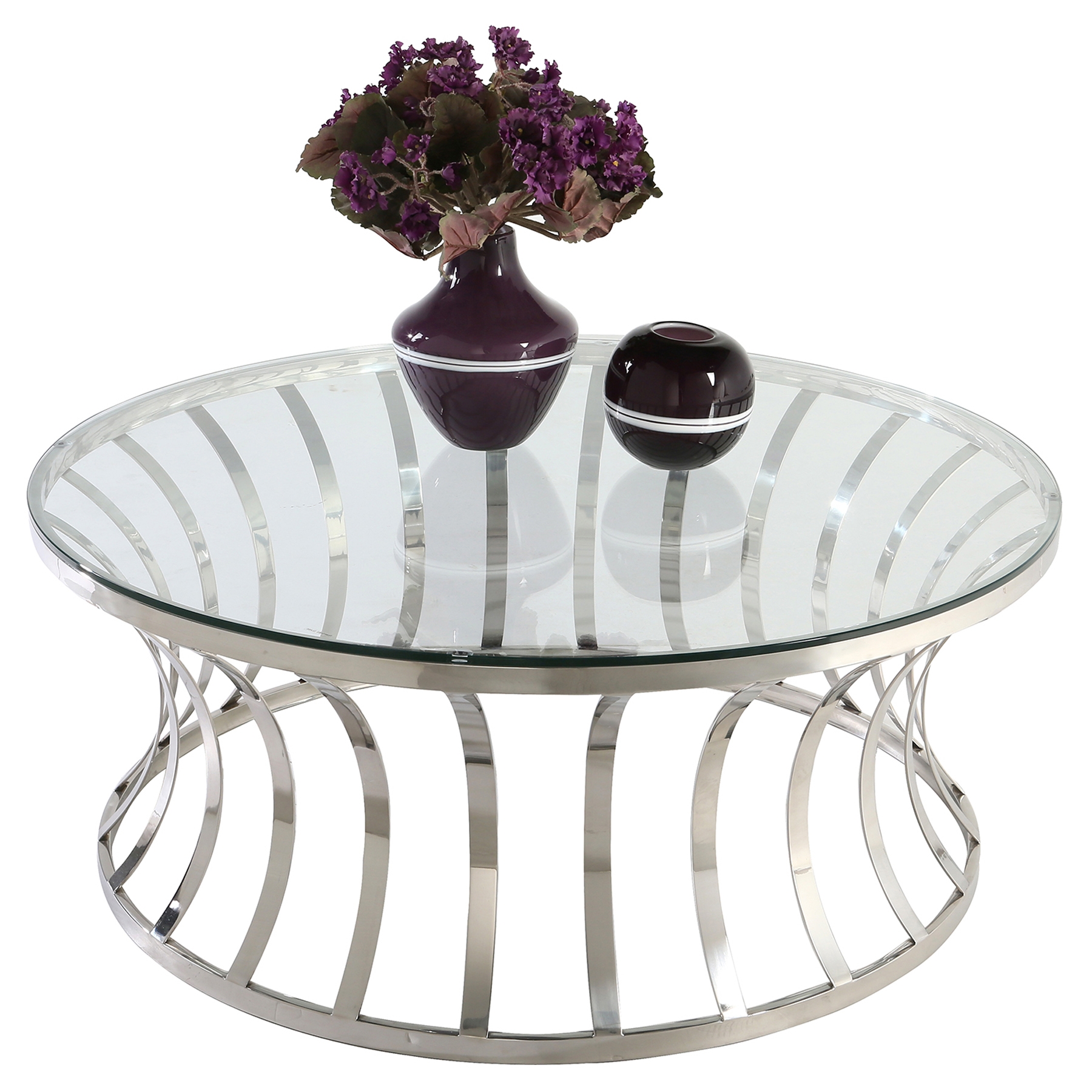 Double Ring Cocktail Table - Clear Top, Stainless Steel | DCG Stores