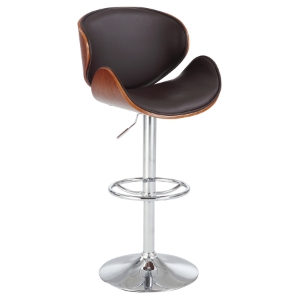 Pneumatic Swivel Stool - Brown Seat, Chrome and Walnut 