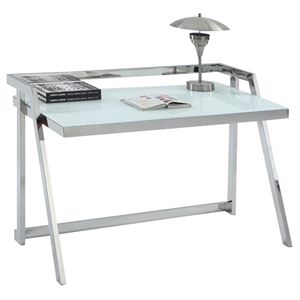 Office Desk - White Starphire Glass, Shiny Stainless Steel 