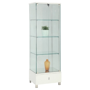 Glass Curio - White, 1 Drawer 