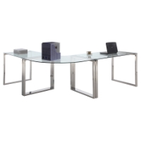 3 Pieces Computer Desk - Glass Top, Stainless Steel Base
