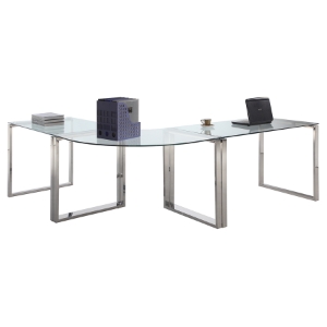 3 Pieces Computer Desk - Glass Top, Stainless Steel Base 