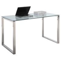 Larger Computer Desk - Glass Top, Stainless Steel Base