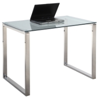 Small Computer Desk - Glass Top, Stainless Steel Base
