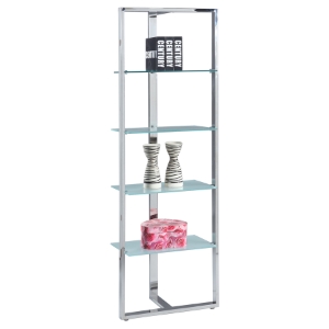 Metal Bookshelf - 4 Shelves, Glass Shelves, Stainless Steel 