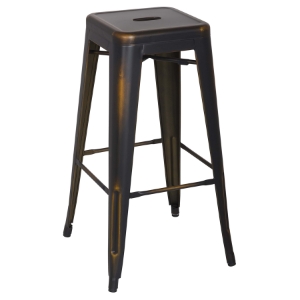 Vintage Galvanized Steel Bar Stool - Antique Copper, Backless (Set of 4) 