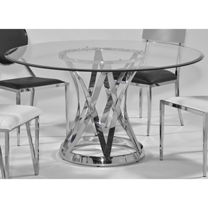 Janet Round Dining Table - Clear Glass Top, Stainless Steel Base 