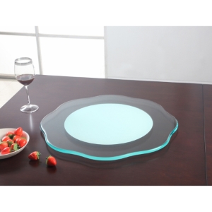 Lazy Susan Round Rotating Tray - Flower Shaped, White Glass 